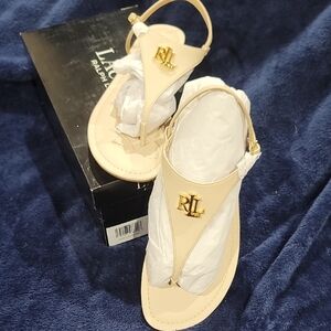 Ralph Lauren Ellington Cream Sandals with Gold Logo
